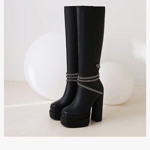 vivianly Platform Knee High Boots Square Toe Chunky Block Heels Long Boots 9.5